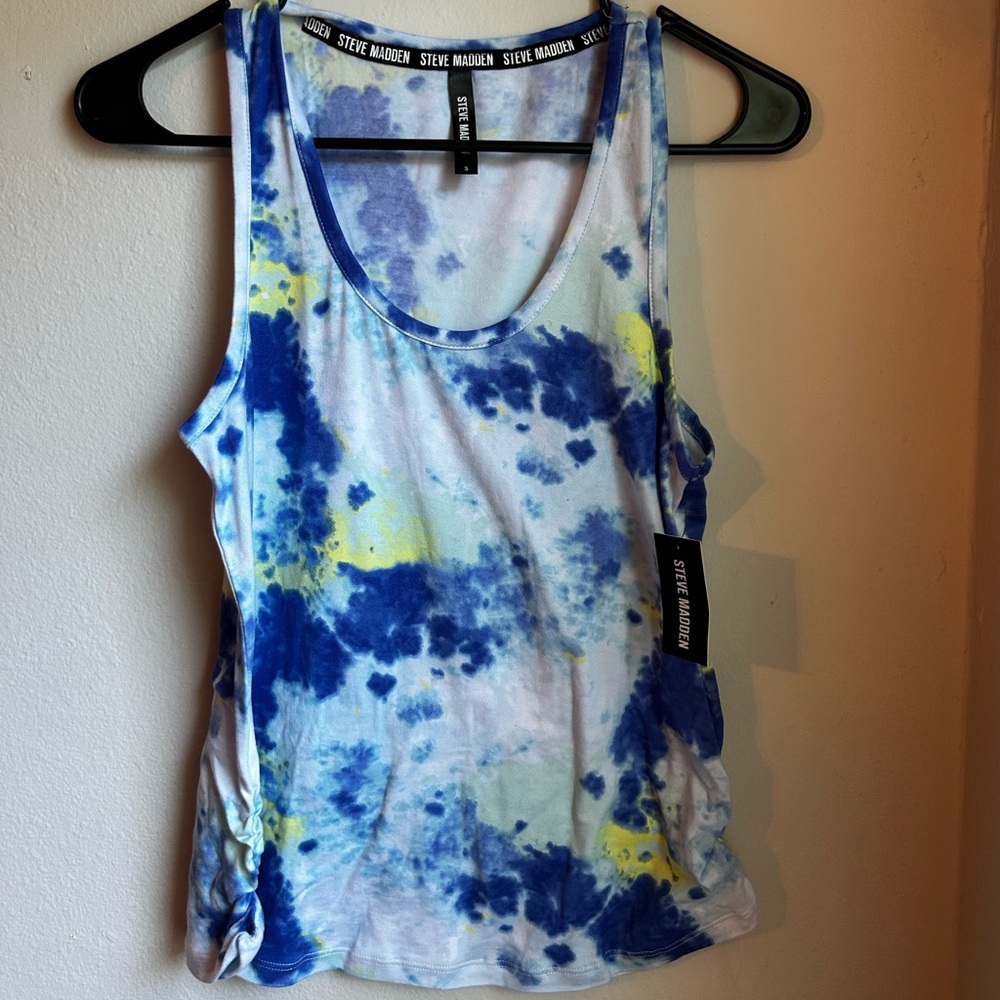 Steve Madden Blue and Yellow Tie-Dye Tank Top